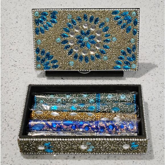 Beautiful Handmade, Beaded Box with 5 Hand Beaded Pens. NIB - Picture 1 of 7